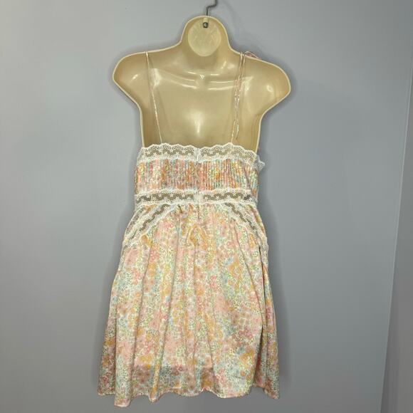 For Love & Lemons Farrah Slip Mini Dress Floral Pin-tuck Lace Trim Romantic L - Picture 4 of 14